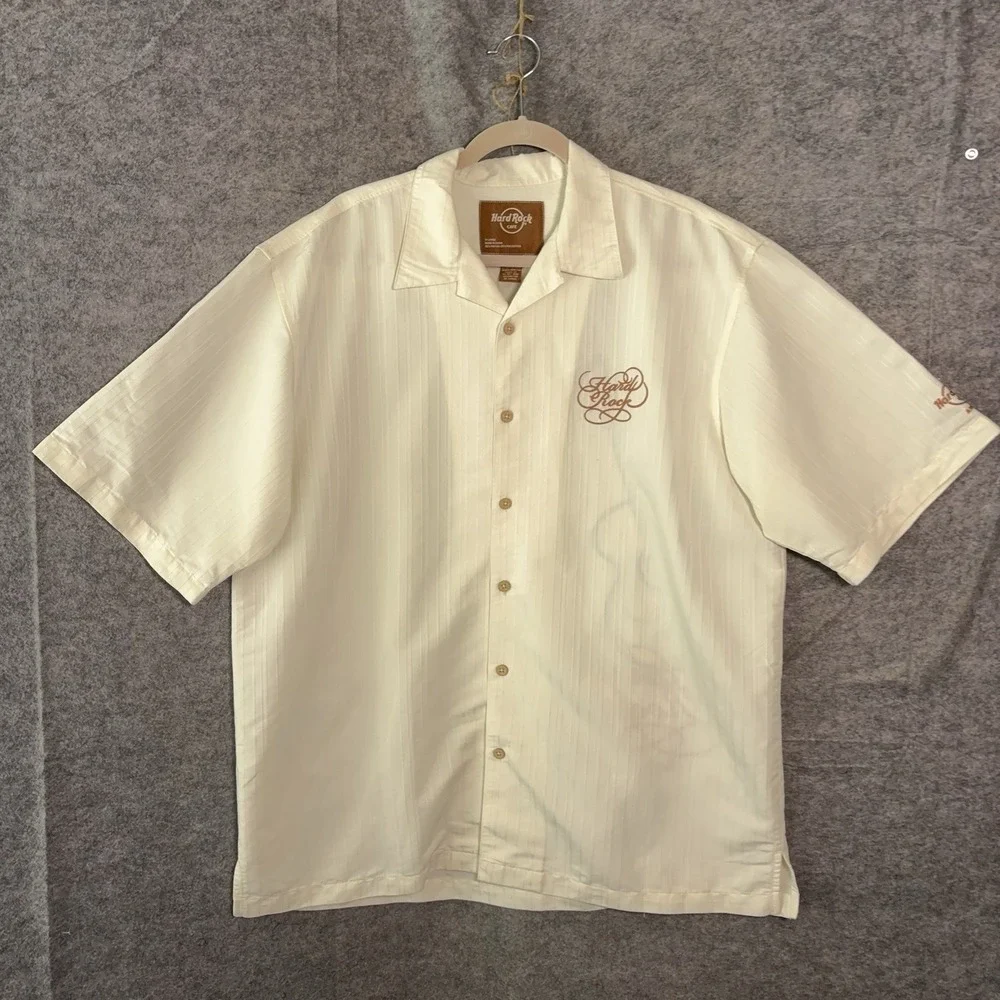 Hard Rock Cafe Shirt Mens XL Cream‎ Embroidered Aruba Lightweight Island